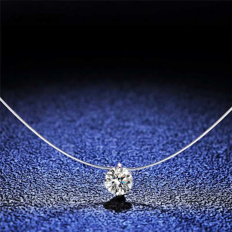 Andara 1ct Moissanite Diamond S925 Sterling Silver Invisible Transparent Fishing Line Clavicle Chain Necklace Womens JewelryXJ250114