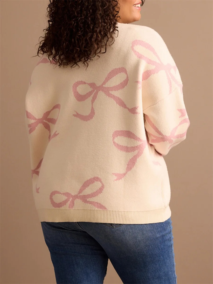 Sweet Cute Bow Sweater Fuzzy Long Sleeve Round Neck Pullover Sweater Tops Winter Fall Oversized Outerwear Y2K Vintage Jumper 250121