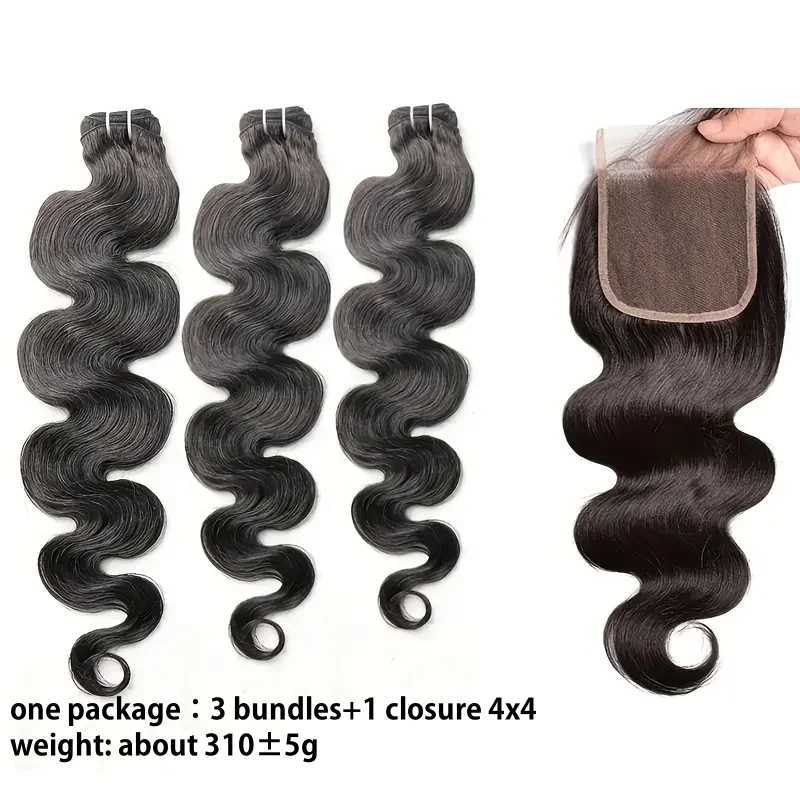 Body Wave Bundles with Clo 3PCS Bundles with 4x4 Lace Clo Natural Color Human Hair Extension for WomenXJ250120