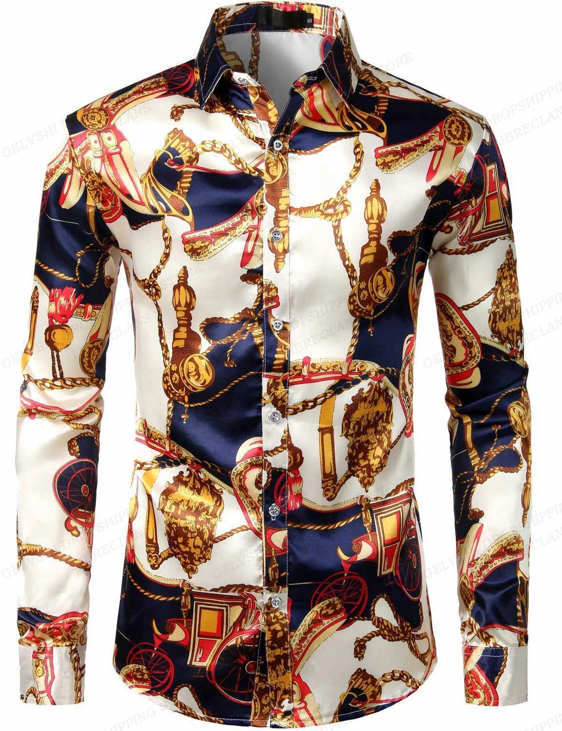 Gold Chain Hawaii Shirts Butterfly 3d Print Shirts Men Fashion Shirts Long Sleeve Beach Blouse Luxury Lapel Shirt Mens ClothingXJ250121
