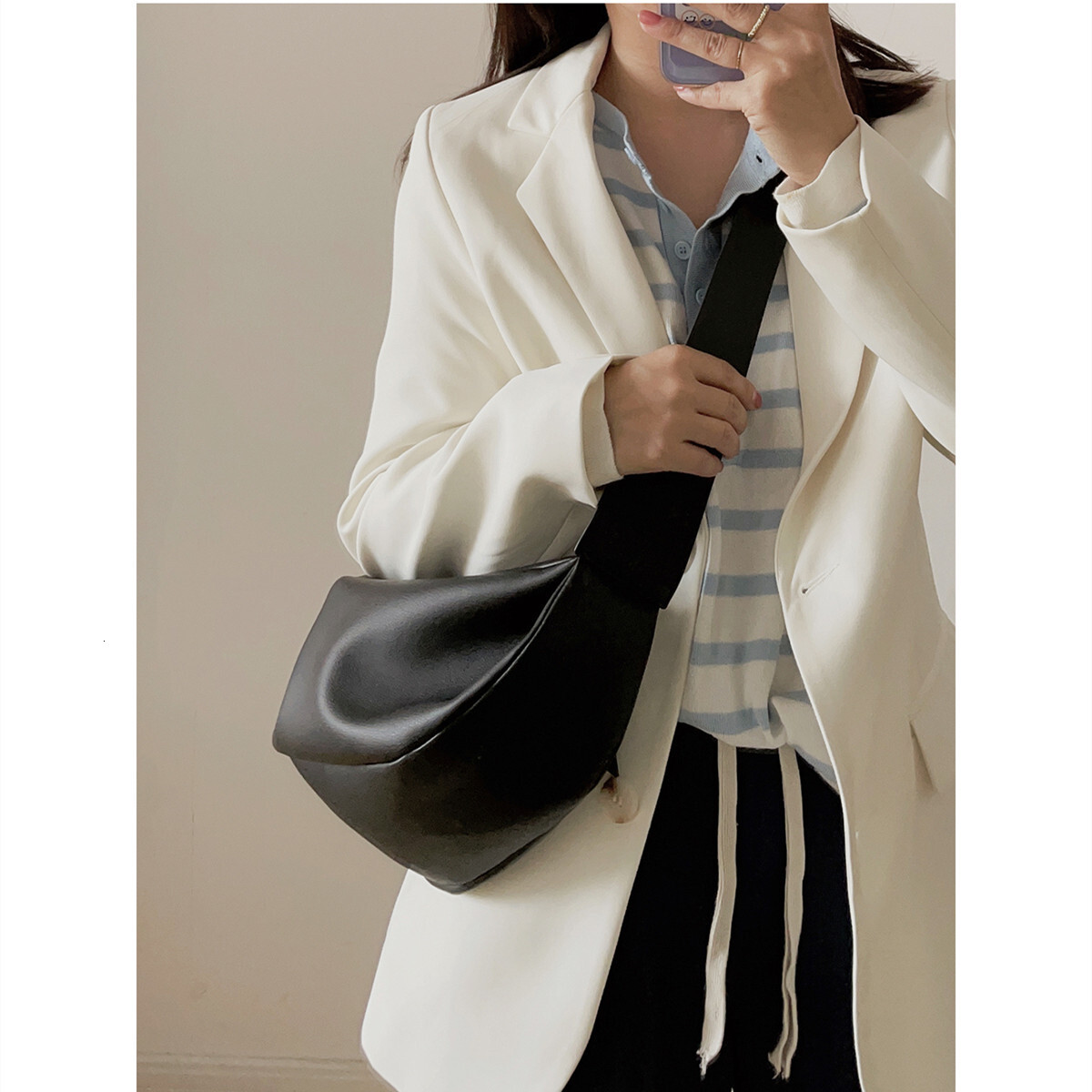 Bag Fashionable Pleated Lazy Crossbody Dumpling Genuine Leather Wide Strap Cloud Underarm 2024 New Single Shoulder Bag For Women