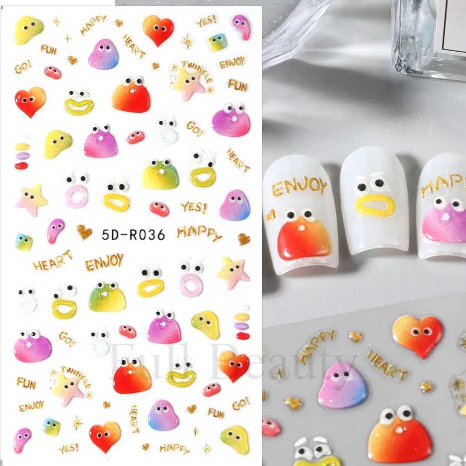 3D Kawaii Jelly Rainbow Heart Nail Sticker Summer Cute Cartoon Flower 5D Pudding Gel Decals for Nail Art Decorations ManicureXJ250120