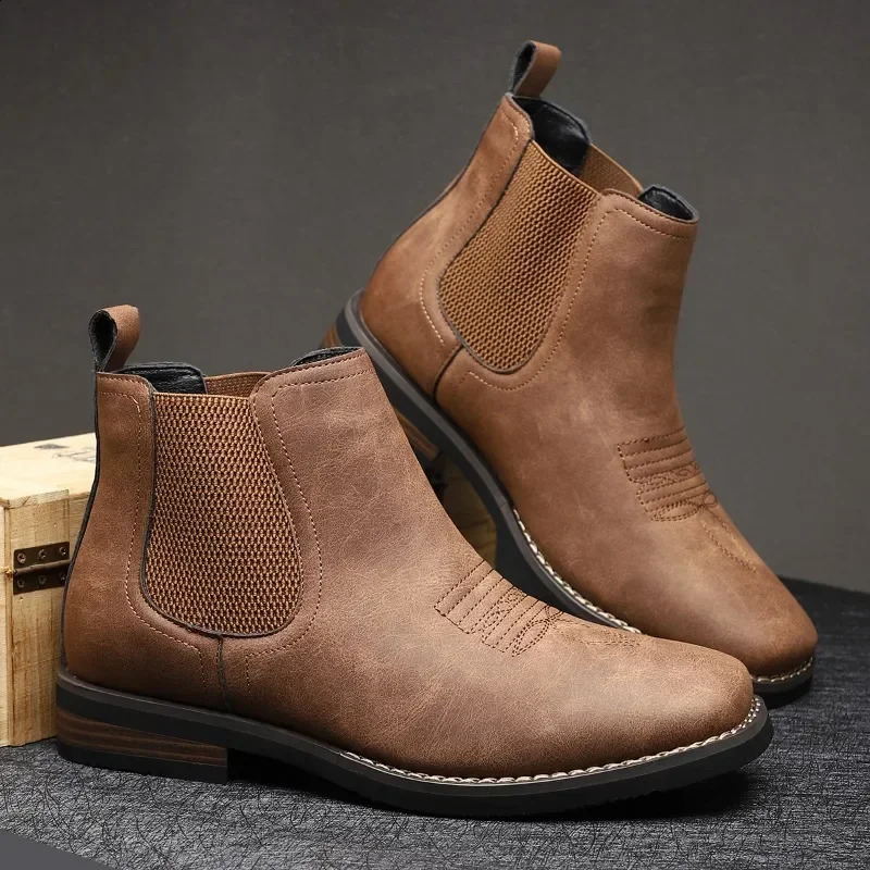 High Quality Handmade Men Chelsea Boots Retro Leather Boot Motorcycle Boots Fashion British Style High-Top Shoes Botas de Hombre 250120