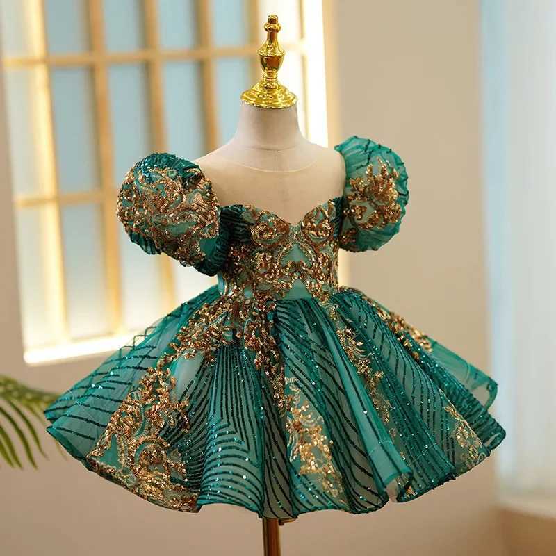 Baby Girl Dress Green Lace Sequin Christening Dress 1 Year Baby Girl Birthday Dress Party Princess Gown First Communion Clothing X250203