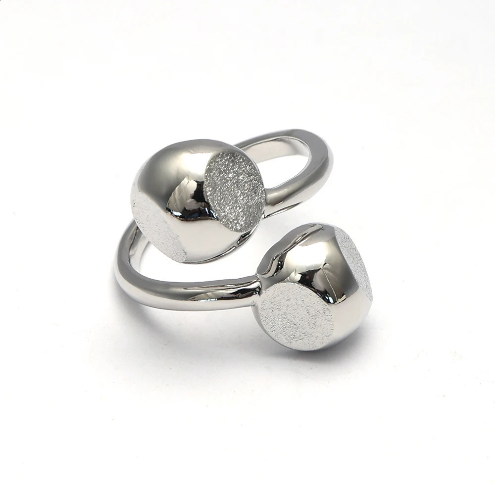 008712 Metal Minimalist Two Beads Ball Open Size Rings Mill Sand Simple Geometric Ring for Women Fashion Vintage Jewelry Glossy 250109