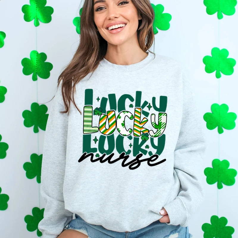 Lucky Nurse St Patricks Day Sweatshirt Hoodie Life Clover Sweatshirts for Women Shamrock Graphic Nursing Pullover 250122