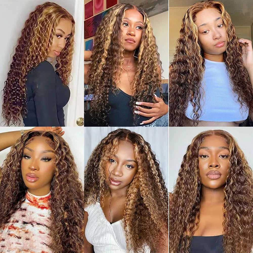 30 Inch Highlight Deep Wave Bundles with Clo Brown Human Hair Bundles with Clo Ombre Honey Blonde Bundles with CloXJ250120