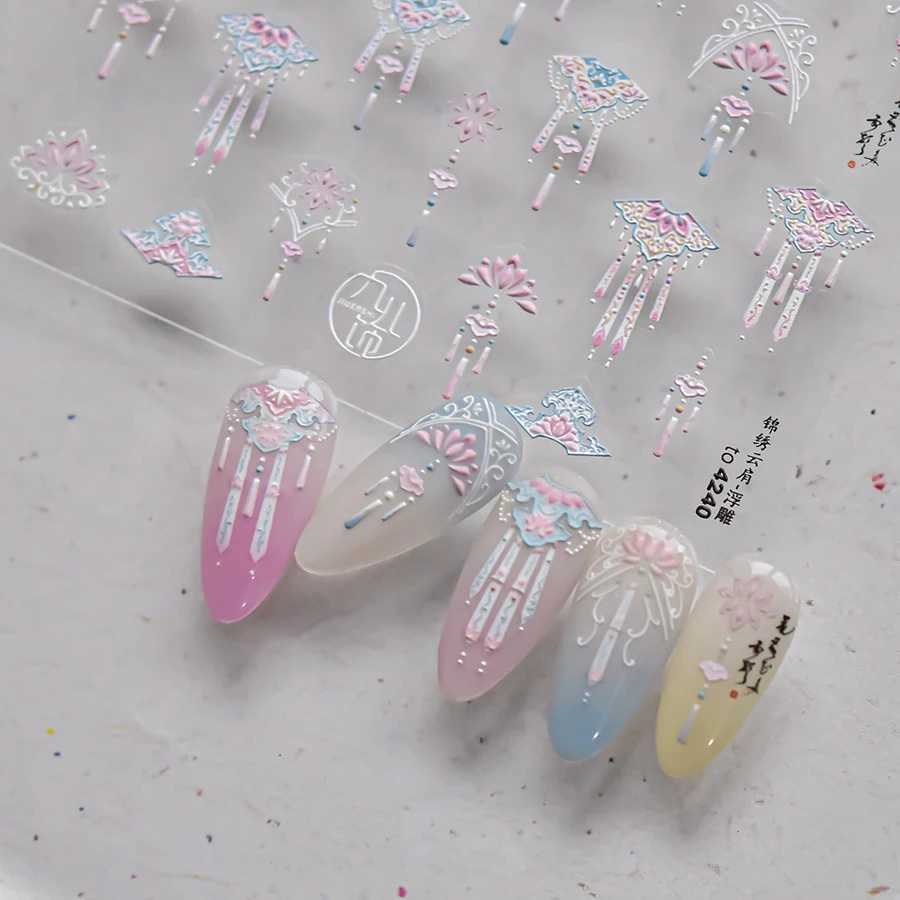 5D Palace Costume Nail Stickers Jade Pendant Fan Flower Chinese Cheongsam Relief Nail Art Stickers Retro Frame Nail Art DecalsXJ250120