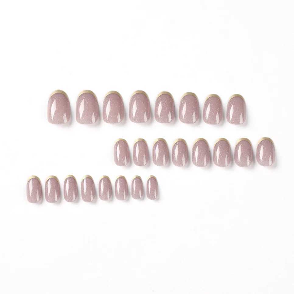 24Pcs Removable Wearable False Nails Art Short Glitter French Gold Edge Fake Nails Waterproof Press on Nail Tips Nails SuppliesW250120