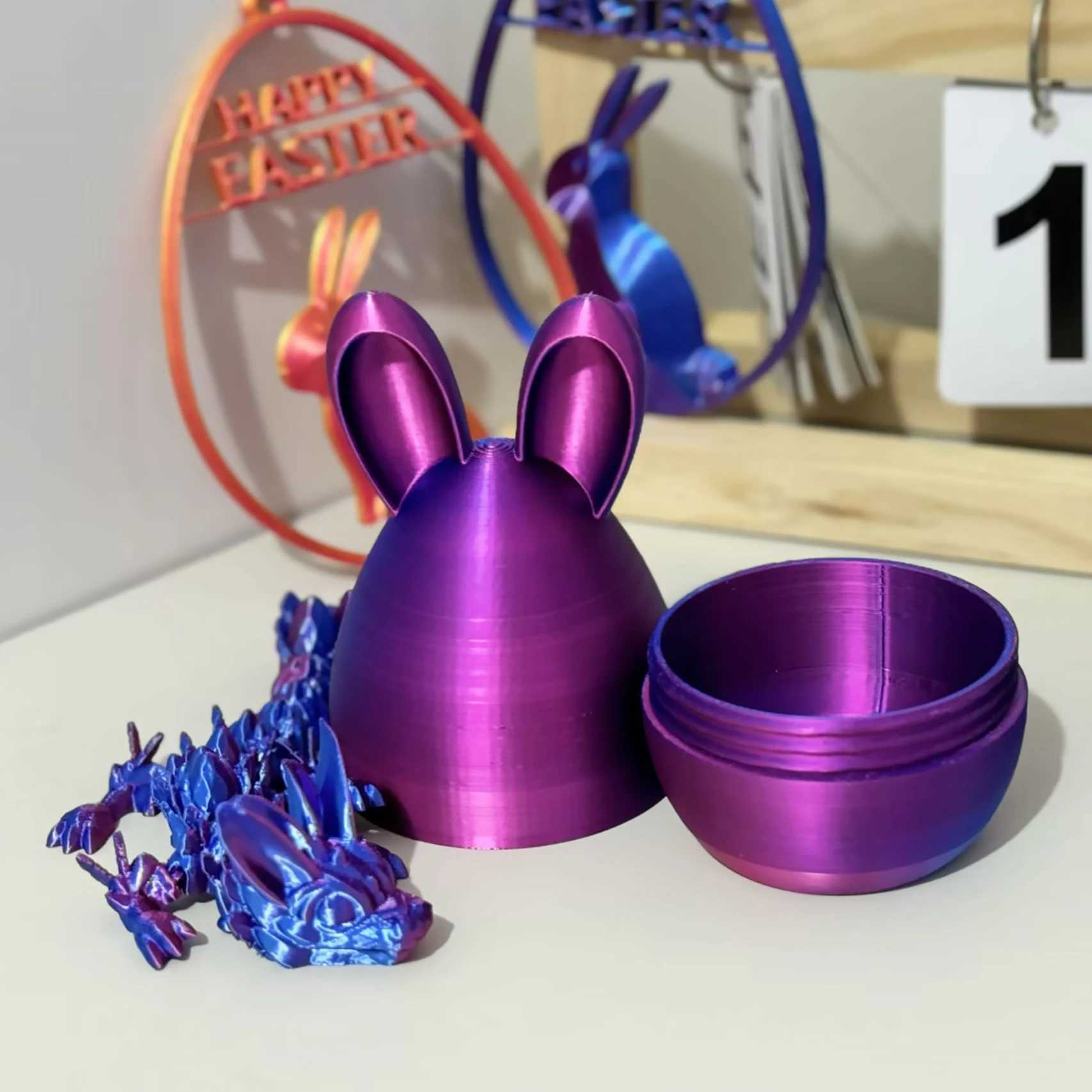 Easter Bunny 3D Printed Egg Fidget Crystal Articulated Dragon Decor for Home Office Birthday Gift Unique Desktop Animal D Free shipping