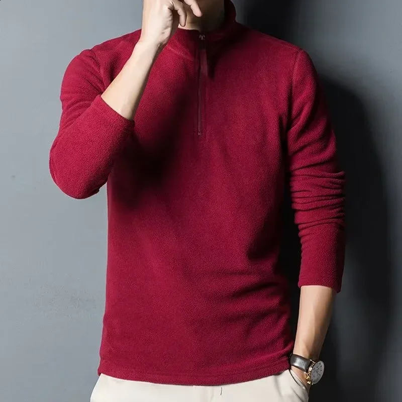 in Half Zip Long Sleeve Sweatshirts Mens Polar Fleece Stand Collar Pullover Tops Solid Color Y2K Streetwear Clothes 250122