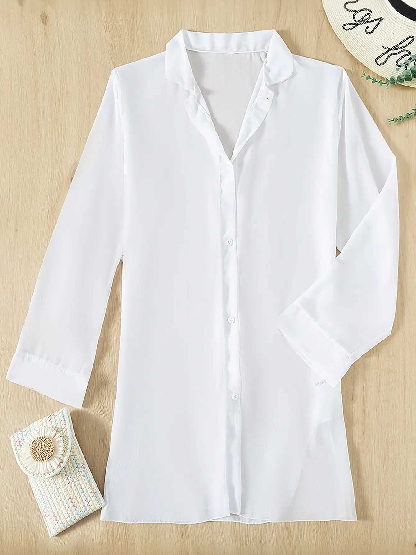 Plain Open Front Kimono Beach Cover Up Women Long Sleeve Tunic Dr 2024 Swimsuit Swimwear Bathing Suit W250120