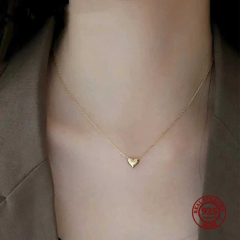 LGKGL 925 Sterling Silver Glossy Heart Pendant Plated 14K Gold Necklace Women Fashion Temperament Anniversary JewelryXJ250114