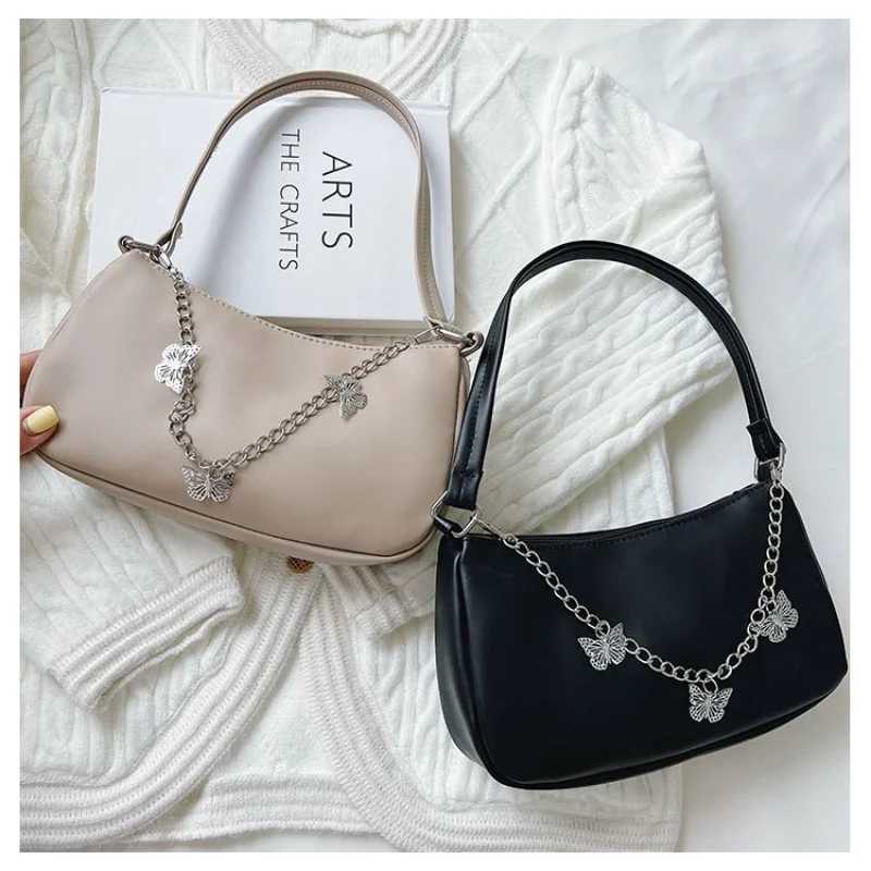 Fi Women Butterfly Chain Travel Shoulder Bags Female PU Leather Shopping Underarm Bags Pure Color Small Purses and HandbagsXJ250121