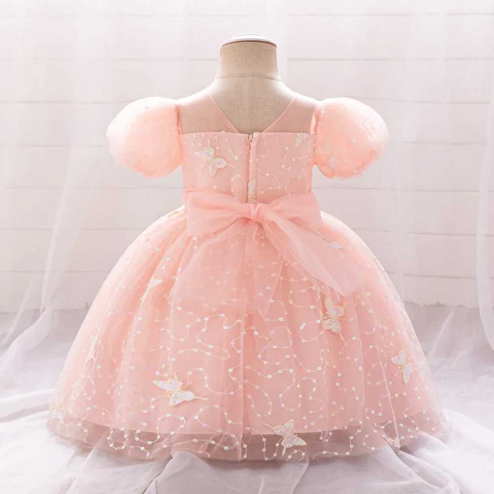 Summer sequin butterfly baby dress sheer 1 birthday baptismal princess wedding childrens party dress girl formal evening dress X250203