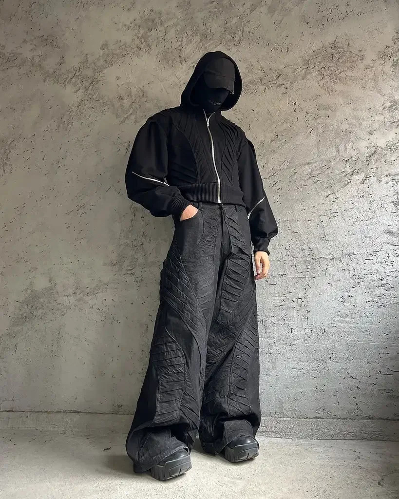 Dark Retro Hoodie Y2K Zip Jacket Rock Hip Hop Embroidered Zipper Long Sleeve Oversized Sweatshirt Men Women Clothes 250110