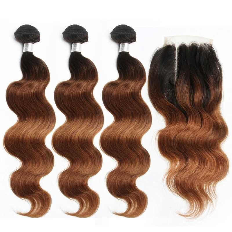 Body Wave Bundles With Clo 100% Human Hair Weave Bundles With Clo 70g/pc Brazilian Hair Weave Ombre Bundles With CloXJ250120