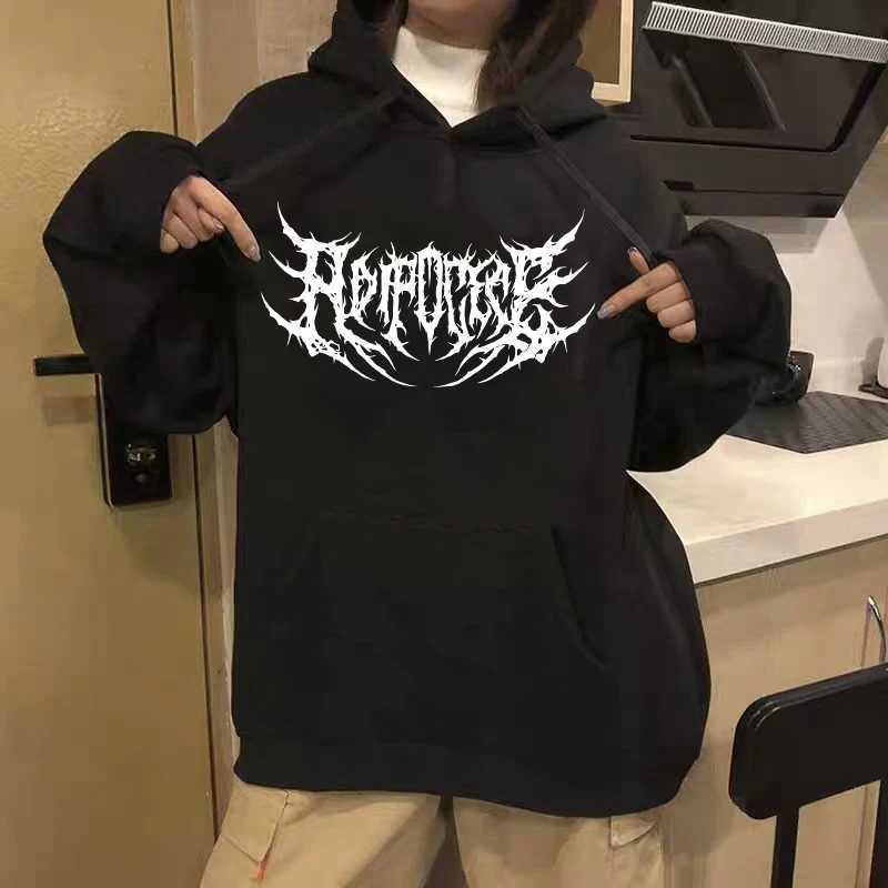 Harajuku Hoodies for Men Sweatshirt Warm Gothic Streetwear Punk Hoodie Horror Fashionable Simple Letter Print Woman Clothes TopsXJ2500118