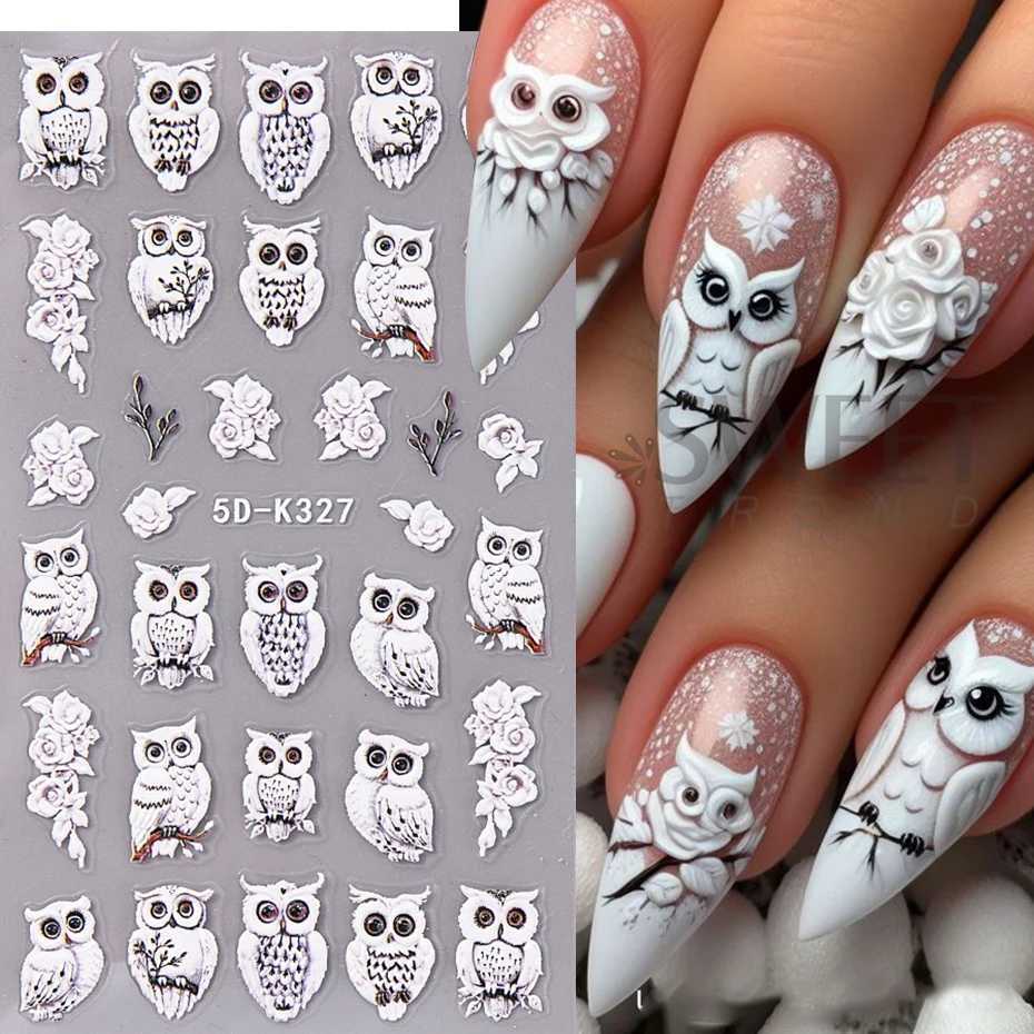 5D Embossed Christmas Owl Nail Sticker Decals Snowflakes Xmas Tree Self Adhesive Dreamcatcher Sliders Winter Manicure DecorationXJ250120