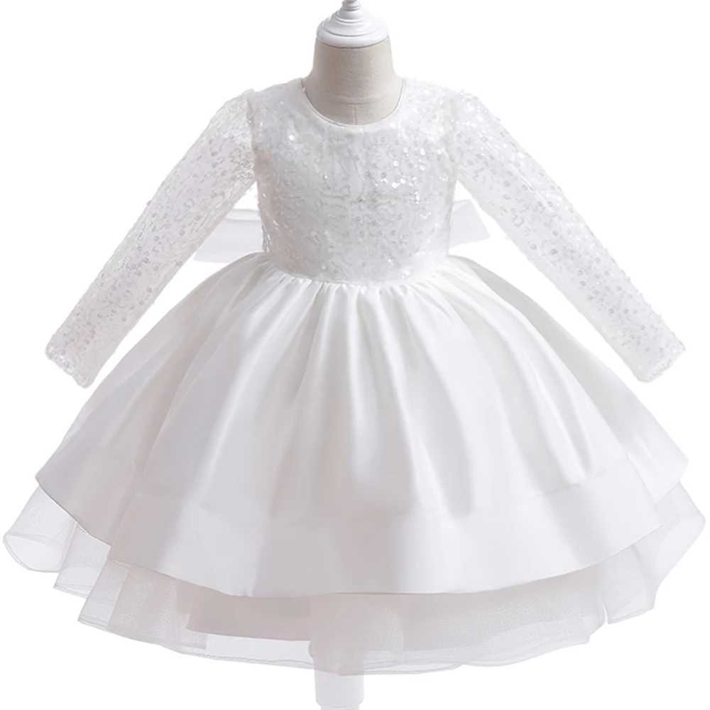 Sequins White Baptism Baby Girls Formal Dress First Communion Ball Gown Newborn 1st Birthday Kids Party Dresses for Girl Wedding X250203