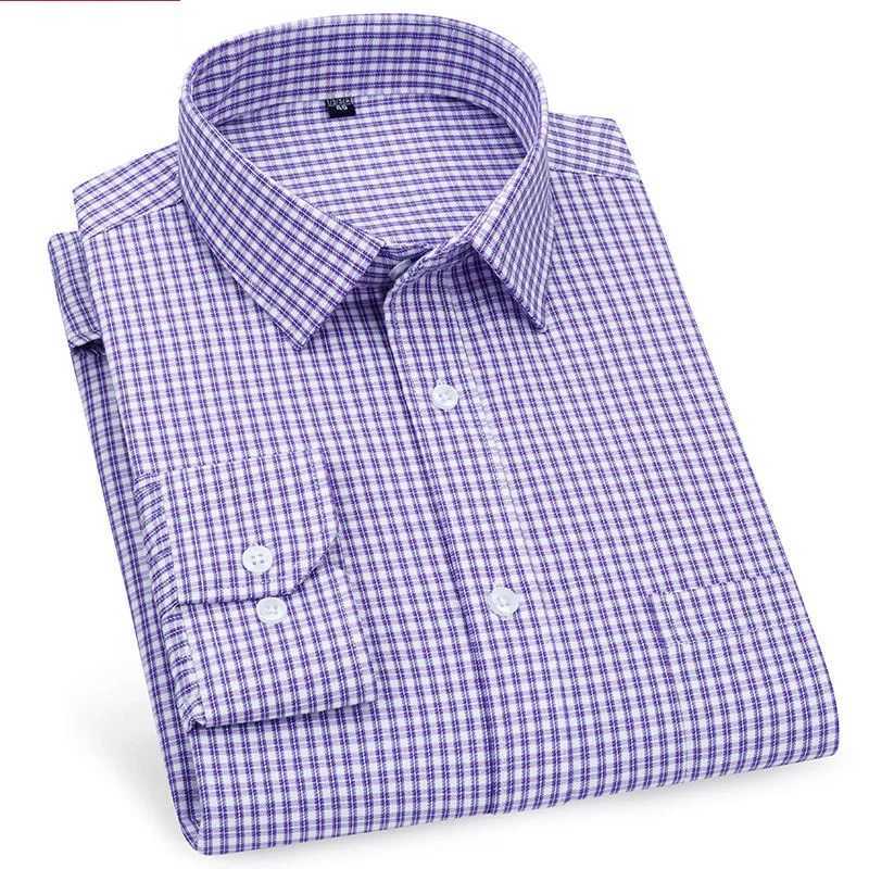 High Quality Mens Business Casual Long Sleeved Shirt Classic Striped Checked Male Social Dress Shirts Purple Blue CheapXJ250121