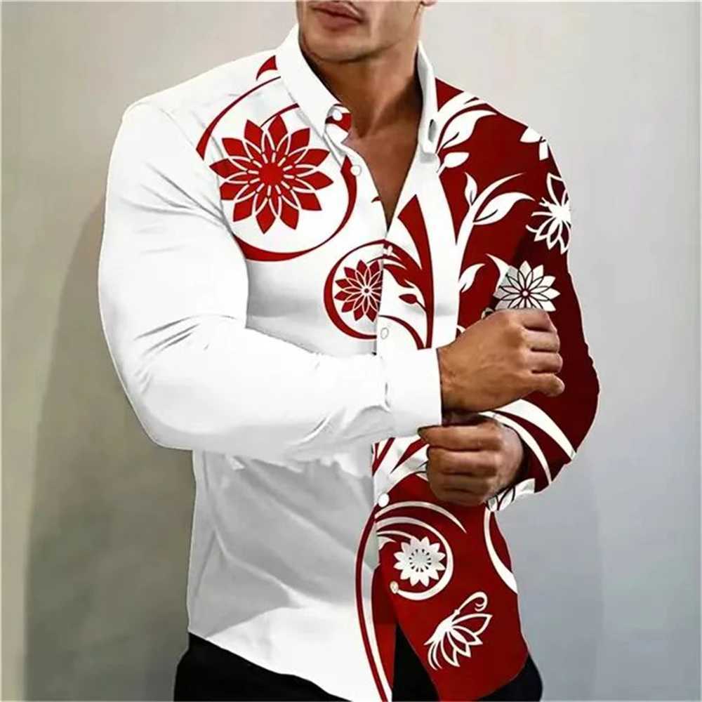 New Mens Shirt Summer Casual Party Multicolor Print Fashion Shirt Mens Long Sleeve Lapel Plus XS-6XLXJ250121