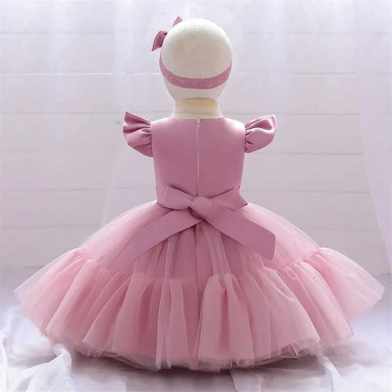 Baby Girl Clothes Kids Tutu Summer Dress Lace Headwear 1 Year Newborn Christening Princess White Dress Party Children Baptism X250203