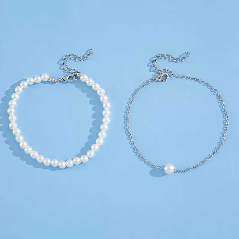 Tren Round Imitation Pearl Chain Anklet for Women Beach Barefoot Sandal Anklet Chain Fashion Jewelry Accories GiftsXJ250121