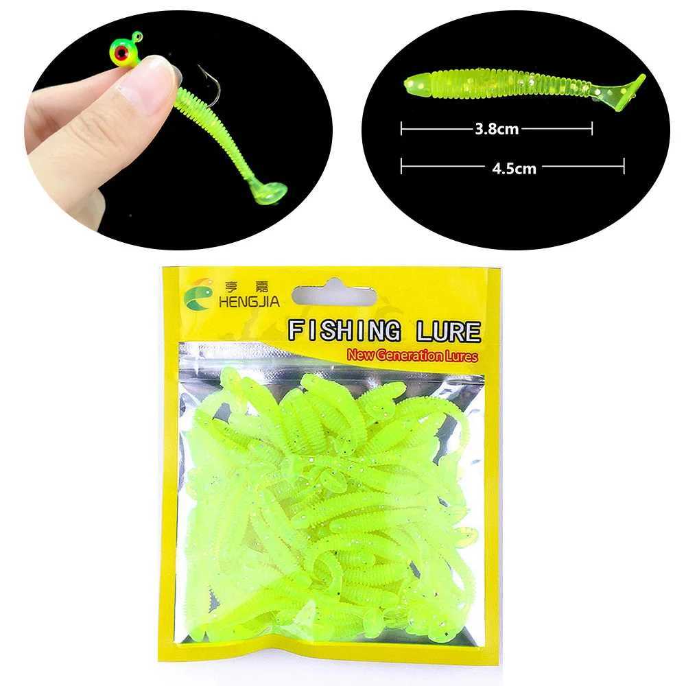 Hengjia 50pcs/Lot 4.5CM Small Soft Worm Swimbait T Tail Silicone Bait Wobbler Fishing Tackle for Carp Bass PikeXJ250122