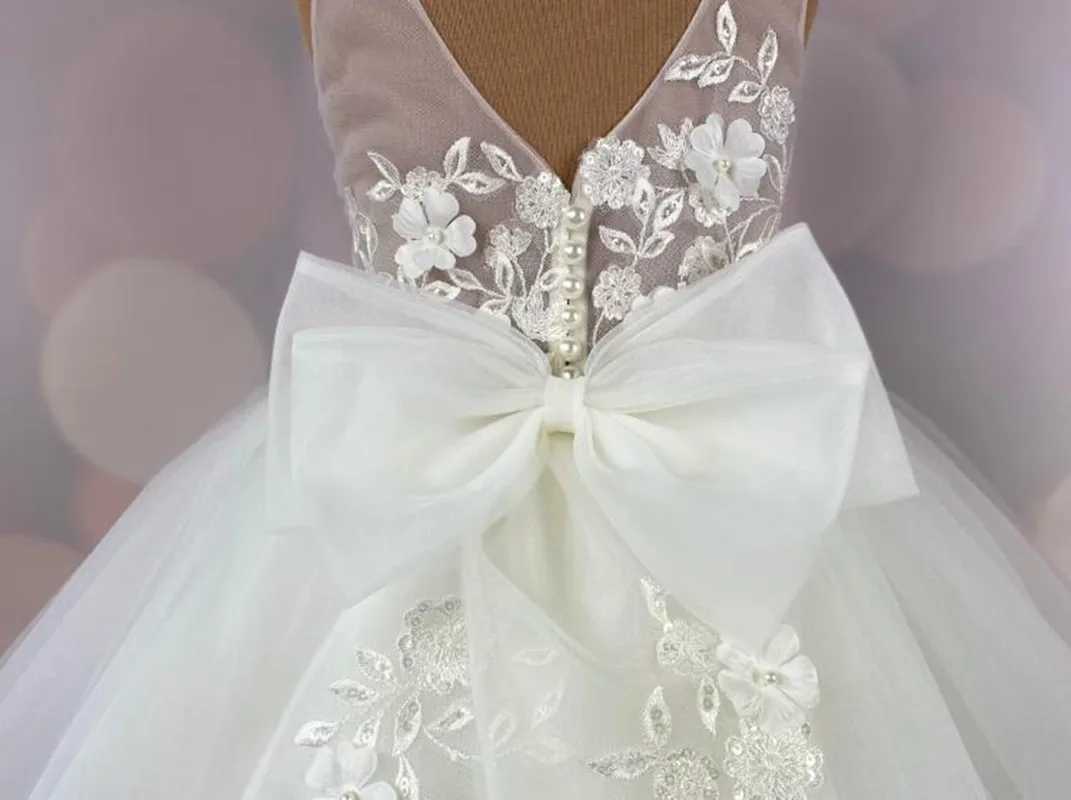 Ivory and white flower girl dress with appliqu lace chiffon girls Christmas dress toddlers birthday party dress first party dress X250203