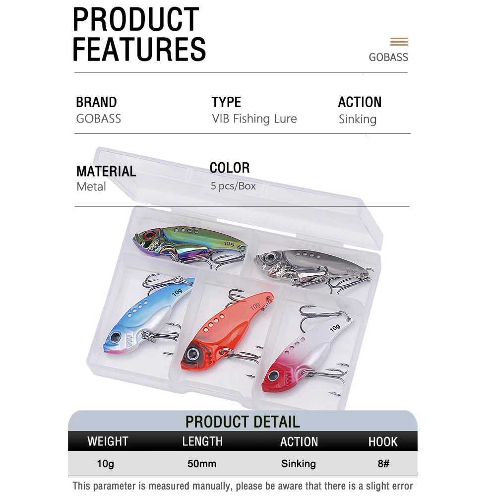 GOBASS 5pcs Metal VIB Blade Jig Fishing Lures 7g/10g Vibration Spoon Hard Bait Swimbait Sinking Wobblers Cicada VIB Tackle KitXJ250122