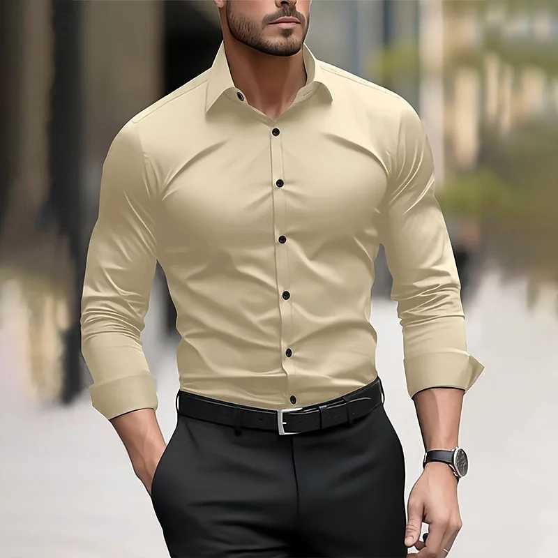 Mens formal shirt solid color wedding outdoor black red navy blue dark green long sleeve lapel summer spring clothing XS-6XLXJ250121