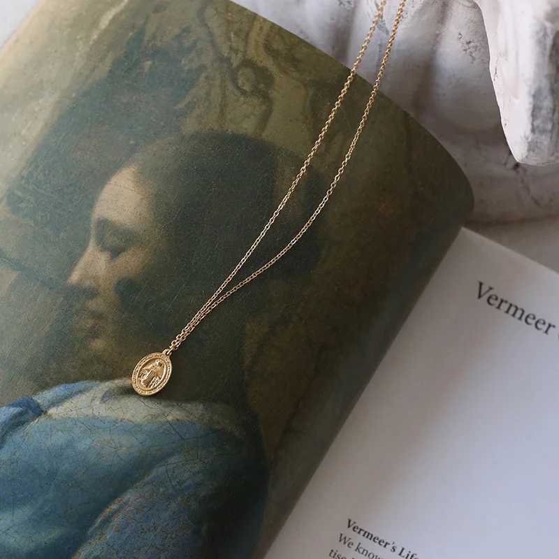 Amaiyllis 18k Gold Virgin Mary Double Side Oval Clavicle Necklace Pendant Handmade Choker Boho Collier Femme Collares JewelryXJ250114