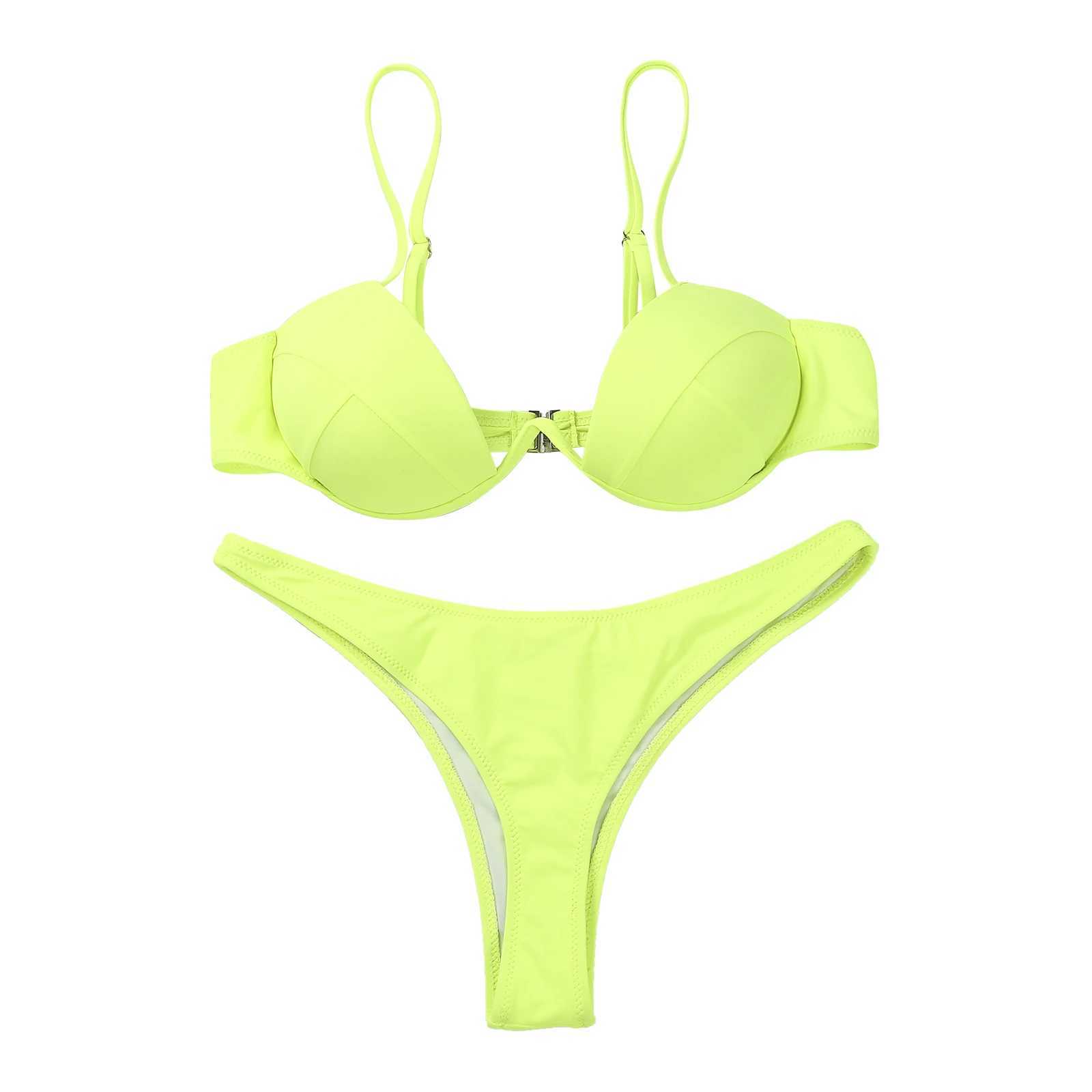 Women Push Up Two Piece Bikini Swimsuits Solid Color Bra Padded Swimwear Bathing SuitXJ250120