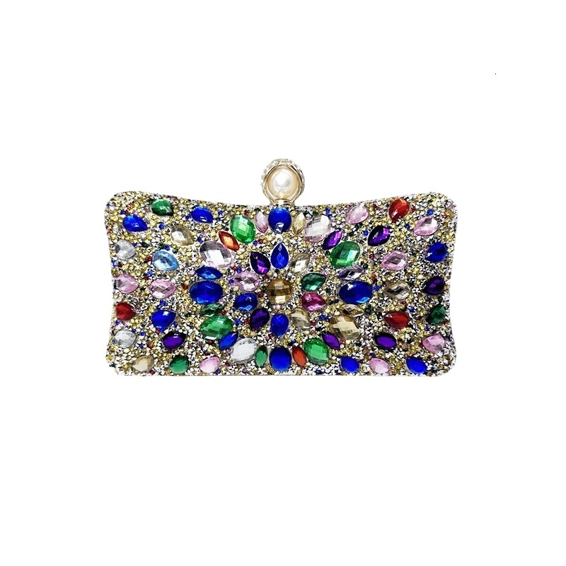 TEMU Fashion Colored Water Sparkling Inlaid Diamond Banquet Handbag Evening Dress Bag