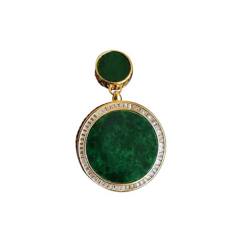 Creative Style Natural Green Chalcedony Necklaces High End Double-sided Full Diamond Inlaid Circle Pendant Fashion and JewelryXJ250114