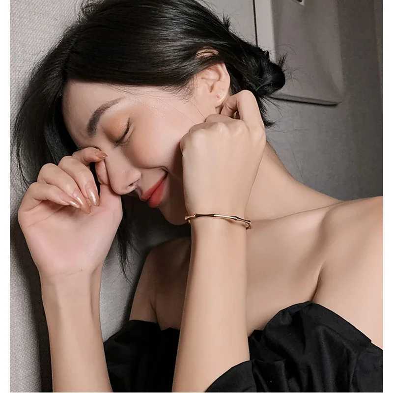 Stainless Steel Gold Color Bamboo Joint Bangles 2024 Trend Bracelet for Women Men Romantic Party Gift Fashion Jewelry W250121