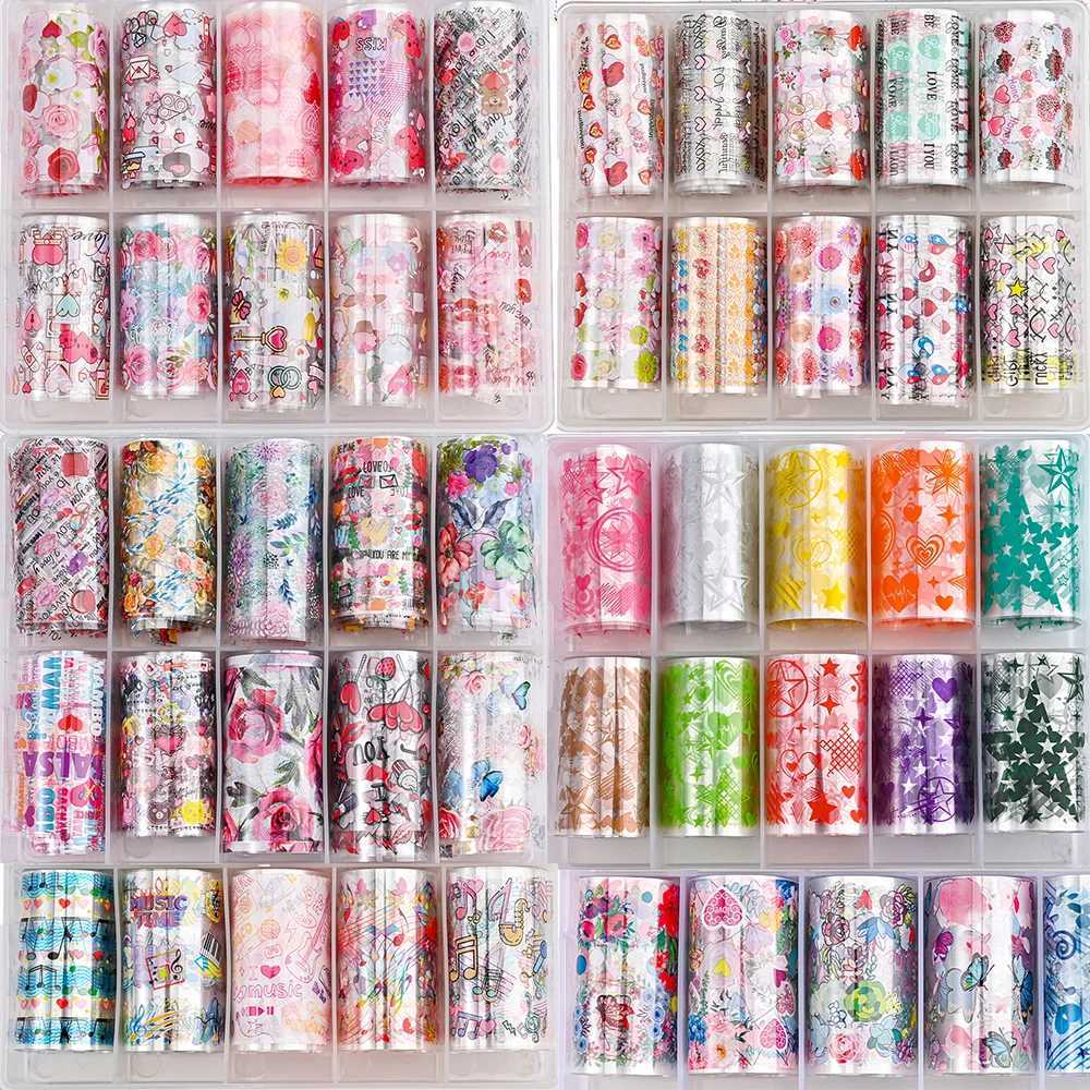 10 Rolls/Box Love Heart Flower Nail Foils Valentines Day Series Nail Transfer Foils Decals Slider Manicure Supplies 4*100cmXJ250120