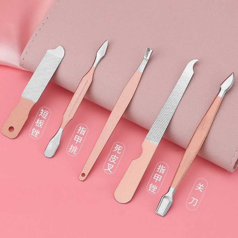 15Pcs Portable Manicure Set Professional Nail Foot Care Pedicure Nail Clippers Pedicure Knife Grooming Kit with Pink Folding BagXJ250121