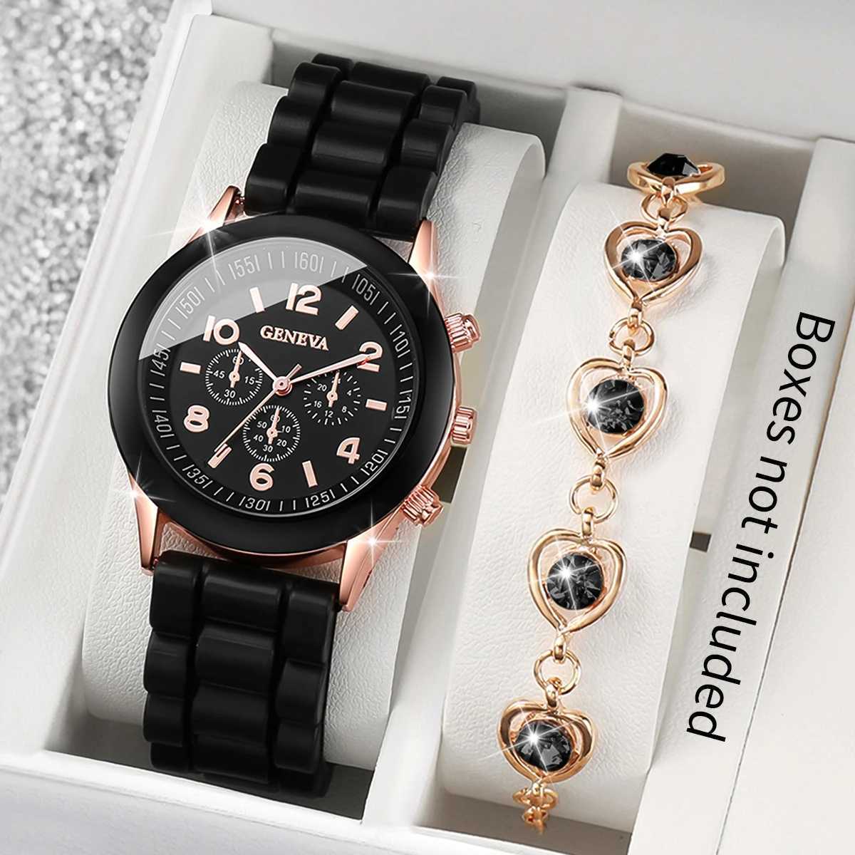 Wen Fashion Silicone Band Quartz Watch with Diamond Bracelet X250203
