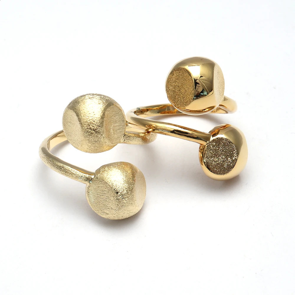 008712 Metal Minimalist Two Beads Ball Open Size Rings Mill Sand Simple Geometric Ring for Women Fashion Vintage Jewelry Glossy 250109