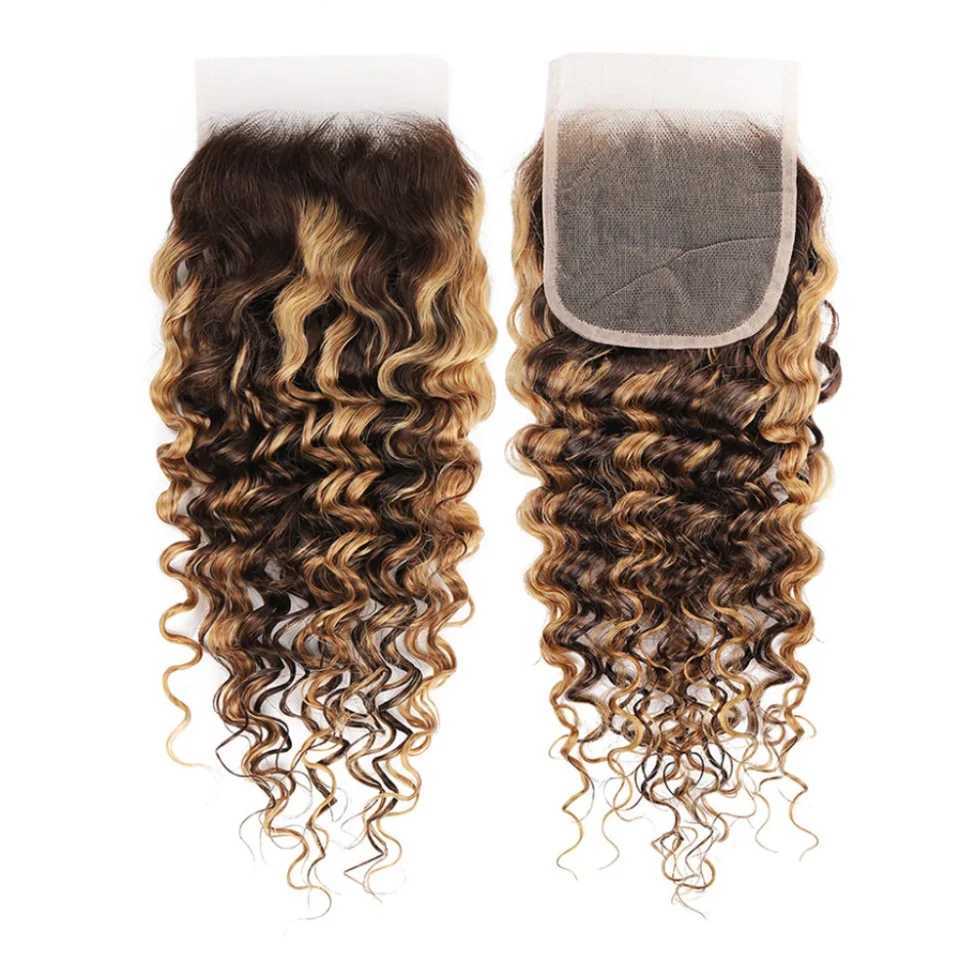 Highlight 4*4 Lace Clos P4/27 Straight Body Wave Deep Wave Jerry Curly 4x4 Transparent Clo Brown Blonde Human hairXJ250120