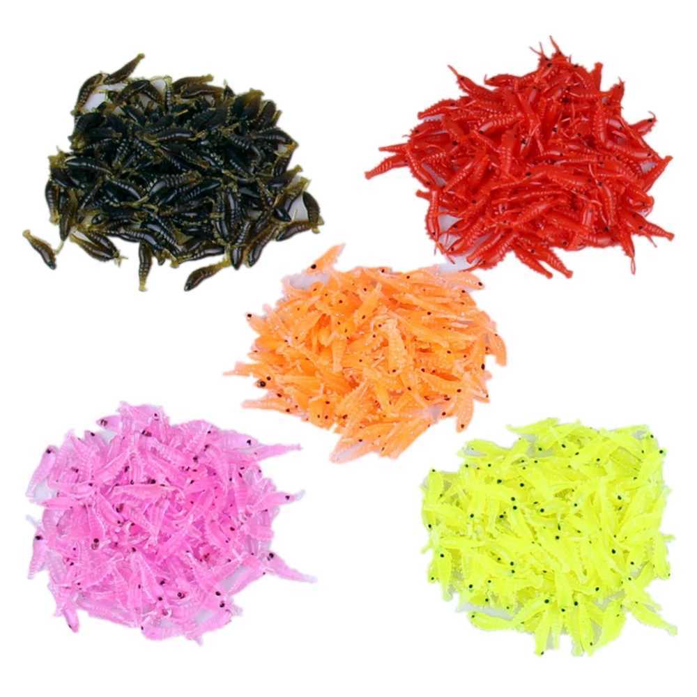 100pcs Soft Silicone Shrimp Fishing Lures 2.7cm 0.3g Small Light Green Freshwater Fishing Glow Shrimp Bait Carp Fishing pescaXJ250122
