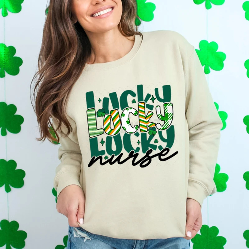 Lucky Nurse St Patricks Day Sweatshirt Hoodie Life Clover Sweatshirts for Women Shamrock Graphic Nursing Pullover 250122