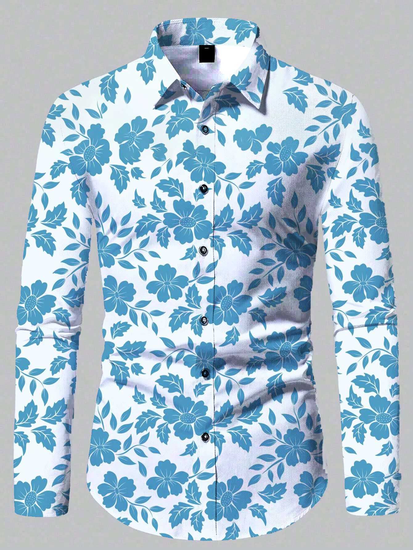 2024 Mens New Comfortable Retro Long Sleeve Shirts New Casual Design Shirt Fashion 3D Printed Flower Pattern Mens ClothingXJ250121