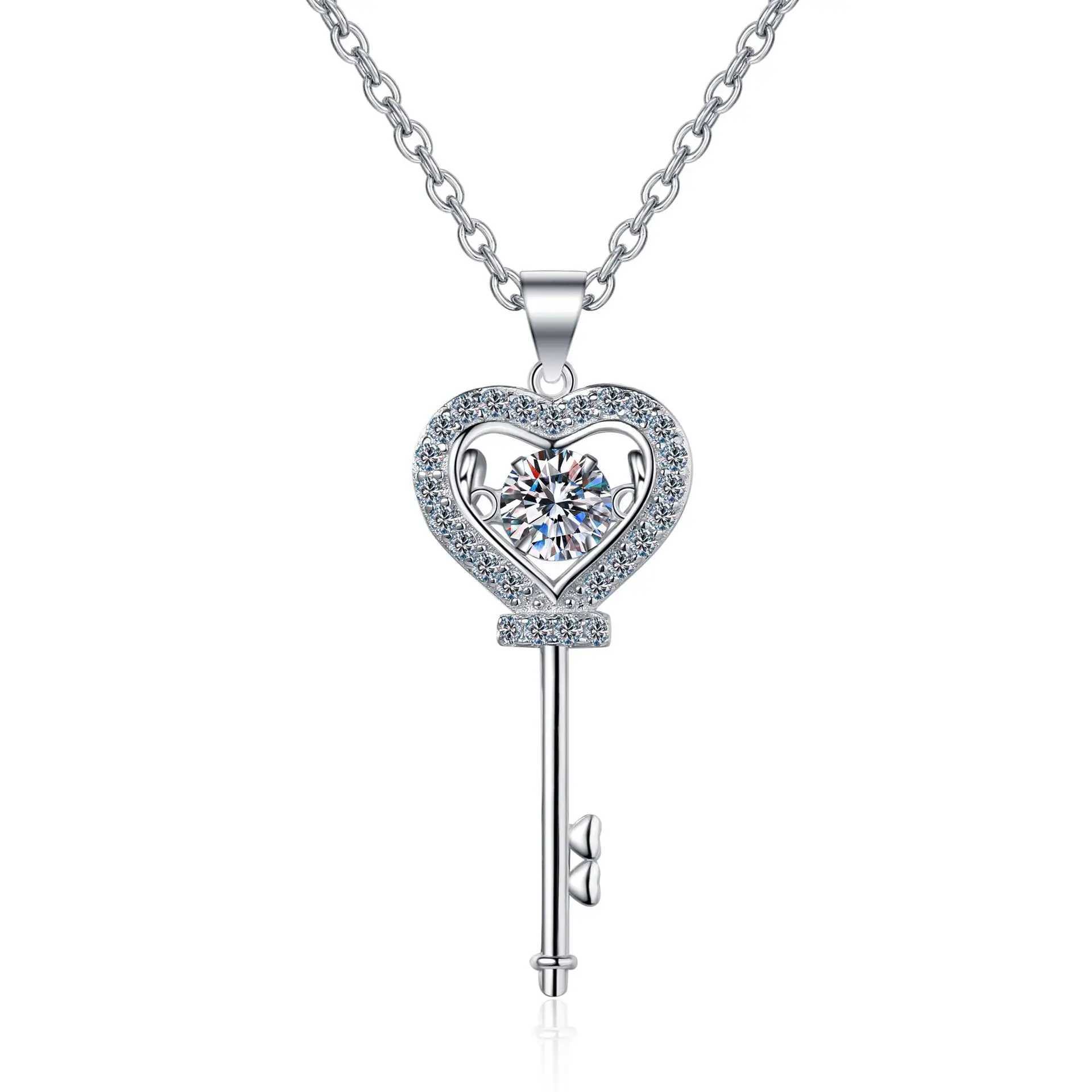Moissanite Necklace Heart Key Pendant 0.5ct Sterling Silver D VVS1 Lab Diamond with GRA Certificate Necklace for WomenXJ250114