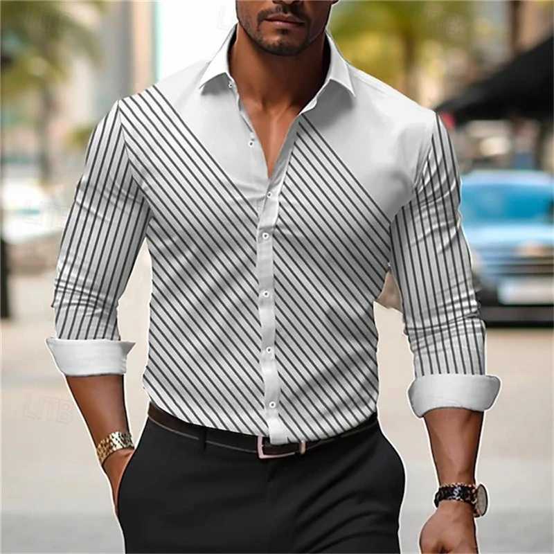 2024 Mens Long-sleeved Shirt Simple Casual Long-sleeved Tops Fall Fashion Mens Streetwear Mens Temperament Office ShirtXJ250121