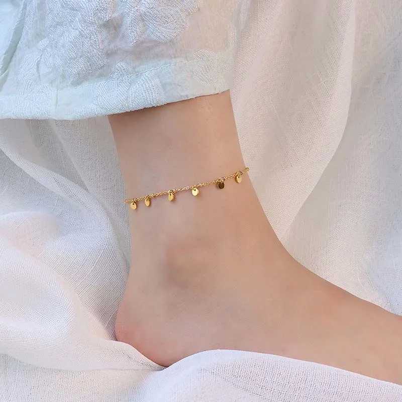 18K Gold Plated Stainl Steel Round Charm Adjustable Anklets for Women Waterproof Beach Foot Bracelet Jewelry GiftXJ250121