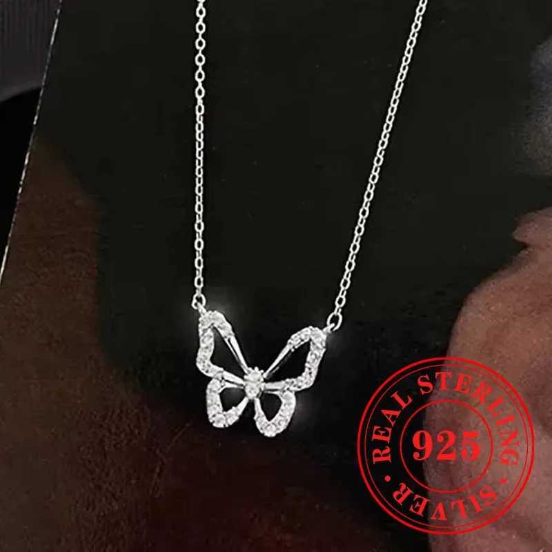 Huitan Aesthetic Hollow-out Butterfly Pattern Necklace 925 Sterling Silver with Dazzling CZ Neck Accory Wedding Party JewelryXJ250114