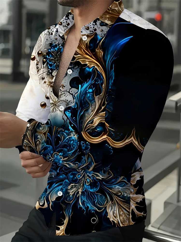 2025 Spring Mens Shirts Fashion Retro Street Texture Printed Shirts Mens Long-sleeved Lapel Shirt Top Office ClothingXJ250121